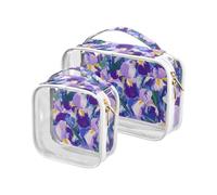 aidingzhi Lot de 2 trousses de toilette de voyage transparentes approuvées par la TSA - Trousse de maquillage de voyage pour homme - Kit de rasage violet et blanc - Fleurs d'iris - Peinture à l'huile,