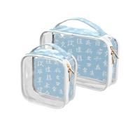 aidingzhi Lot de 2 trousses de toilette transparentes approuvées par la TSA - Imperméables - Kit de rasage pour homme - Lettres chinoises - Bleu clair, lettres chinoises bleu clair