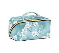 aidingzhi Nature Cherry Blossom Sac de voyage à motif floral bleu sarcelle avec séparateurs Capacité à fermeture éclair Sac à cosmétiques de voyage Accessoires de voyage