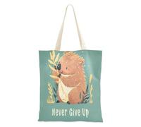 aidingzhi Never Give Up Bear Sac fourre-tout en toile de grande capacité avec poches pour salle de sport, travail, magasinage, 40,6 x 38,1 cm, essentiel pour l'école