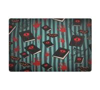 aidingzhi Paillasson décoratif pour Halloween, œil de diable rouge, empreintes de main de sang, tapis de bienvenue doux, 81,3 x 50,8 cm, caoutchouc antidérapant absorbant pour couloir, cuisine