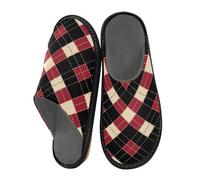 aidingzhi Pantoufles chaudes d'intérieur en mousse à mémoire de forme pour femme, Carreaux écossais noir et rouge, 4-5
