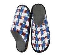 aidingzhi Pantoufles souples pour femme en mousse à mémoire de forme pour la maison, Plaid rouge et bleu 4 juillet Jour de l'indépendance, 4-5