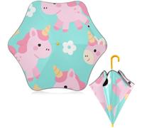 aidingzhi Parapluie licorne rose mignon et cartoonish pour enfants, parapluie de protection UV avec bande réfléchissante, parapluie de voyage anti-pincement pour enfants filles