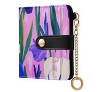 aidingzhi Portefeuille pliable minimaliste tendance en cuir synthétique pour femme - Motif fleurs d'iris violettes et blanches