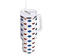 aidingzhi Red and Blue Love 4th Of July Independence Day Gobelet en acier inoxydable de 1200 ml avec couvercle à paille - Bouteille d'eau à large ouverture sous vide pour la maison, le bureau ou la