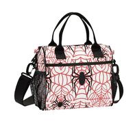 aidingzhi Sac à déjeuner gothique rouge noir Halloween dentelle araignée pour filles avec poche latérale Grand sac à déjeuner isotherme avec bandoulière pour femme Collège S