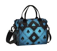 aidingzhi Sac à déjeuner isotherme avec poche et bandoulière Motif grille de poker Bleu Taille S