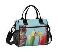 aidingzhi Sac à déjeuner pour filles avec poche latérale - Motif chat cool avec lunettes de soleil - Sac à déjeuner avec bandoulière - Pour femme - Collège - S