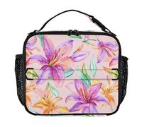aidingzhi Sac à déjeuner pour filles avec poches zippées pour femme, bandoulière amovible, boîte à déjeuner pour l'école, le travail, l'extérieur, l'été, fleurs tropicales