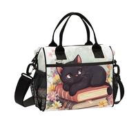 aidingzhi Sac à déjeuner pour garçons avec motif chat de dessin animé avec livres, porte-bouteille d'eau, sac à déjeuner fourre-tout avec bandoulière pour garçon, maternelle, M