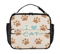 aidingzhi Sac à déjeuner réutilisable étanche pour filles avec bandoulière amovible pour l'école et l'université I Love Cats Paw