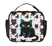 aidingzhi Sac à déjeuner réutilisable résistant à l'eau pour fille avec poignée, sac à déjeuner thermique pour le travail, le bureau, motif chat noir en colère mignon
