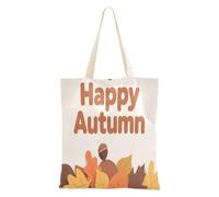 aidingzhi Sac en toile Happy Autumn Leaves Grande capacité Sac d'épicerie Noël Retraite Shopping Plage Travail 40,6 x 38,1 cm