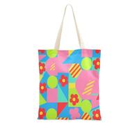 aidingzhi Sac fourre-tout en toile réutilisable avec formes géométriques colorées et fleurs rouges pour femme, épicerie et marché agricole, 40,6 x 38,1 cm, essentiel pour l'école