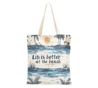 aidingzhi Sac fourre-tout en toile réutilisable Life Is Better at The Beach pour les courses, Noël, la retraite, le shopping, la plage, le travail, 40,6 x 38,1 cm, essentiel pour l'école