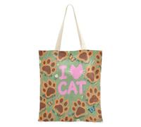 aidingzhi Sac fourre-tout en toile robuste avec motif griffe de chat I Love Cats - Pour le travail, les projets de bricolage, le shopping - 40,6 x 38,1 cm - Indispensable pour l'école