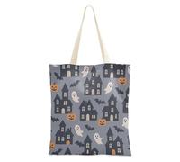 aidingzhi Sac fourre-tout réutilisable avec poches motif maisons hantées d'Halloween sur toile grise pour Noël, retraite, shopping, plage, travail, 40,6 x 38,1 cm, essentiel pour l'école