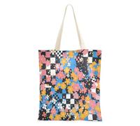 aidingzhi Sac fourre-tout réutilisable en toile à motif de fleurs colorées noires pour salle de sport, travail, magasinage, 40,6 x 38,1 cm, essentiel pour l'école