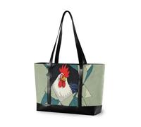 aidingzhi Sac fourre-tout robuste pour ordinateur portable avec fermeture éclair pour femme avec motif mural de dessin animé vert poule