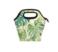 aidingzhi Sacs à déjeuner pour femme avec poignée incurvée avec conteneurs réutilisables pour plage, école, aquarelle, feuilles Monstera Deliciosa, couleur