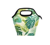 aidingzhi Sacs à déjeuner pour femme avec poignée incurvée pour filles - Sacs isothermes étanches pour la plage - Pour le bureau et l'école - Aquarelle Monstera Deliciosa - Motif feuilles - Couleur :