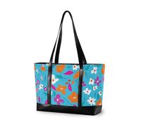 aidingzhi Sacs à main modernes pour ordinateur portable avec fermeture éclair sur fond bleu avec fleurs colorées pour femmes travaillent avec des couches