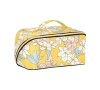 aidingzhi Simple Line Trousse de maquillage portable avec compartiments et poignée Motif floral Jaune Blanc