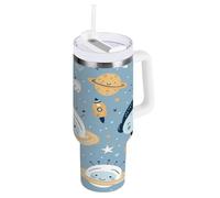 aidingzhi Simple Space Theme Illustration Cartoon Illustration Gobelet isotherme en acier inoxydable avec couvercle et paille - Bouteille d'eau pour enfants - Grande tasse à café sous vide pour eau