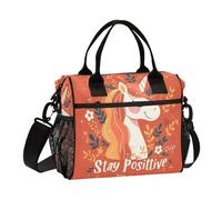 aidingzhi Stay Positive Sac à déjeuner isotherme avec bandoulière Motif licornes pour femme Taille M