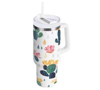 aidingzhi Summer Cartoon Cactus Gobelet isotherme de 1200 ml en acier inoxydable avec couvercle et paille - Bouteille d'eau réutilisable sous vide en acier inoxydable pour eau, thé glacé ou café