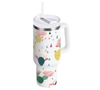 aidingzhi Summer Cartoon Cactus Gobelet isotherme de 1200 ml en acier inoxydable avec paille résistante aux fuites - Bouteille d'eau à rabat avec paille à large goulot - Tasse à café sous vide pour