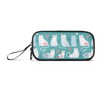 aidingzhi Sweet American Curlcats Turquoise Nylon Zipper Crayon Sac Grande Capacité Pour Les Garçons Papeterie Pour Bureau Adolescent