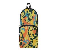 aidingzhi Trousse à crayons en nylon à 3 compartiments pour fournitures scolaires et multifonctions pour garçons Motif léopard à pois Orange Noir