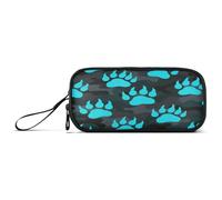 aidingzhi Trousse à crayons en nylon bleu noir avec empreintes de pieds d'animaux fluorescents - Grande capacité - Avec fermeture éclair - Pour écolière