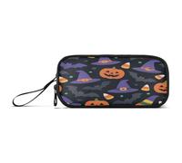 aidingzhi Trousse à crayons en nylon de grande capacité avec compartiments pour garçons Motif chapeaux magiques Jack-o'-Lanterns et chauve-souris