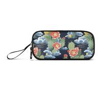 aidingzhi Trousse à crayons en nylon noir et vert cactus d'été pour filles, trousse à crayons haute capacité pour filles, sac de papeterie pour étudiantes