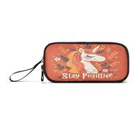 aidingzhi Trousse à crayons « Stay Positive » en nylon avec motif licornes pour filles - Grande capacité - Papeterie pour adolescentes du lycée