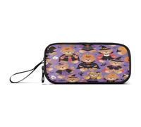 aidingzhi Trousse de rangement en nylon avec citrouille et ours marron mignon pour Halloween, trousse à crayons haute capacité pour écolier