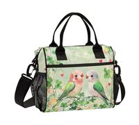 aidingzhi Valentine Clover Flowers Love Bird Sac à déjeuner isotherme avec bandoulière pour femme Motif trèfle amoureux Taille S