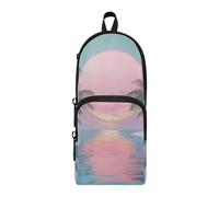 aidingzhi Vintage Summer Sunset Illustration Nylon 3 Compartiments Grande Trousse à crayons Multifonction et esthétique pour l'école secondaire
