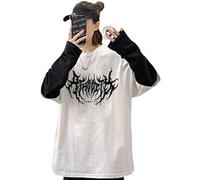 AIDISEN Chemise gothique fausse pièce deux pièces vêtements rétro baggy gothique haut à manches longues, blanc, L