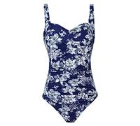 Aidotop Femme Maillot de Bain 1 pièce Ruché Effet Ventre Plat Halter Réglable Élégant Monokini de Sport(L, Blue White Flower)