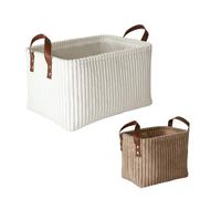 AidSci Lot de 2 paniers de rangement en tissu - Petite armoire de rangement - Pliable - En velours côtelé - Avec poignées - Pour jouets, armoire, étagères, vêtements, fournitures de bureau (E)