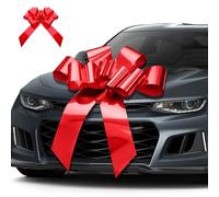 AIDUCHO Grand nœud pour voiture - Rouge - 76 cm - Grand nœud pour voiture - Avec 2 ventouses et ruban adhésif double face - Pour vélo, mariage, anniversaire, Noël