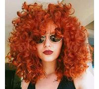 AIDUSA Perruque courte bouclée bouclée ondulée et bouclée pour femme - Perruque afro synthétique - Aspect naturel - Respirante - Filet rose (orange)