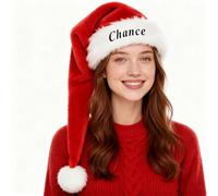 Aiebill Chapeaux de Père Noël longs personnalisés avec broderie de nom, chapeau de Noël rouge pour adultes, parfait pour le Nouvel An et les fêtes de fin d'année