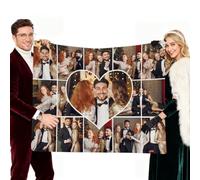 Aiebill Couverture personnalisée avec 15 photos de cœur, couverture personnalisée pour famille, amoureux, papa, maman, anniversaire, mariage, fête des mères et des pères