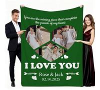 Aiebill Couverture personnalisée avec texte photo « I Love You Heart » Collage : 3 photos personnalisées en utilisant mes propres photos pour famille, maman, papa, enfants, épouse ou amoureuse