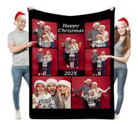 Aiebill Couverture personnalisée Best Mom avec texte et collage de 7 images - Cadeaux d'anniversaire de mariage personnalisés pour maman, Saint-Valentin, Nouvel An